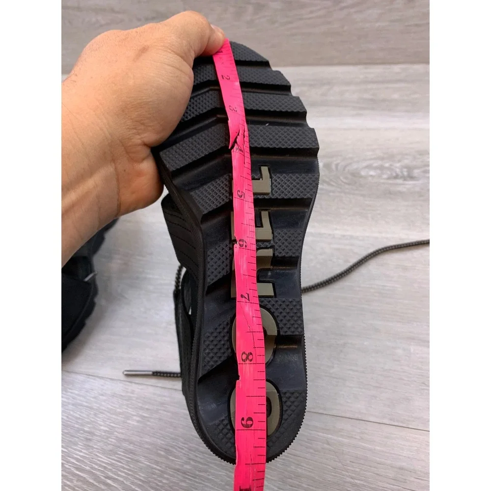 Sorel Joanie II LWomen's Lace Wedge Sandals Black Leather Gladiator 8 Shoes